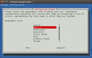 Menu interativo dpkg-reconfigure tzdata.