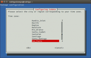 Menu interativo dpkg-reconfigure tzdata.